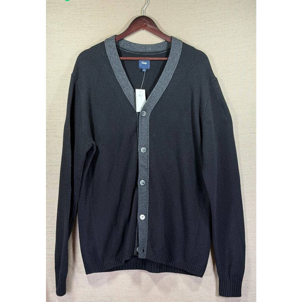 NWT GAP Men's XL Lambswool/Linen/Cotton Blend Cardigan Black and Gray